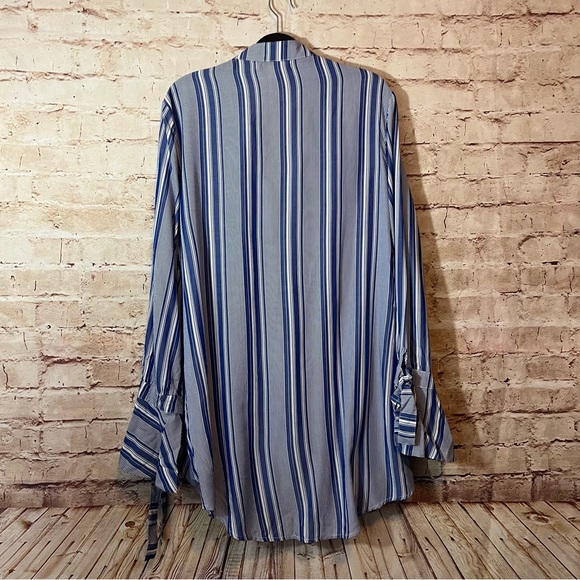 Fourteenth Place navy white nautical striped long sleeve top pledge neck large - Picture 6 of 10
